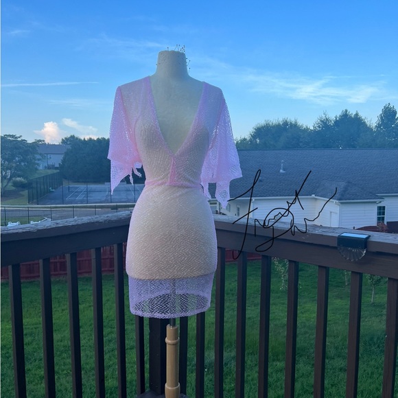 FANCY BY FRANCESCA WATSON GENTLY USED SHORT DESIGNER SPARKLE PINK DRESS HANDMADE - Picture 2 of 3